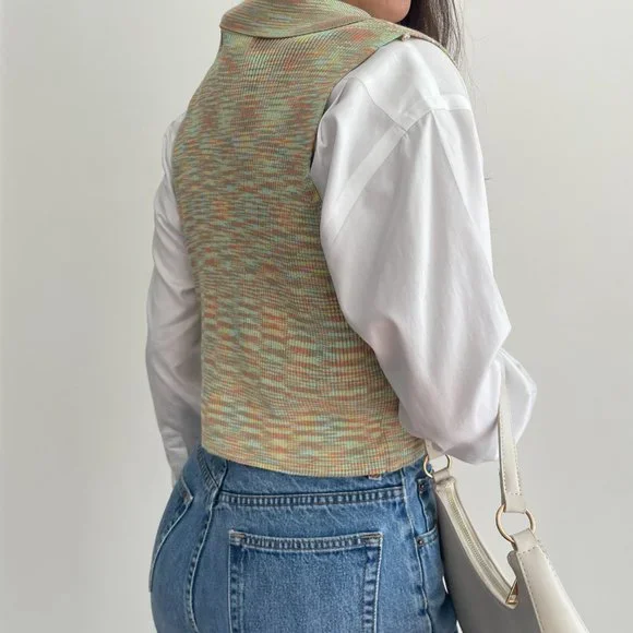 NWT Hazel Moon multi colored Knit Polo Collared Cropped top - Picture 6 of 9